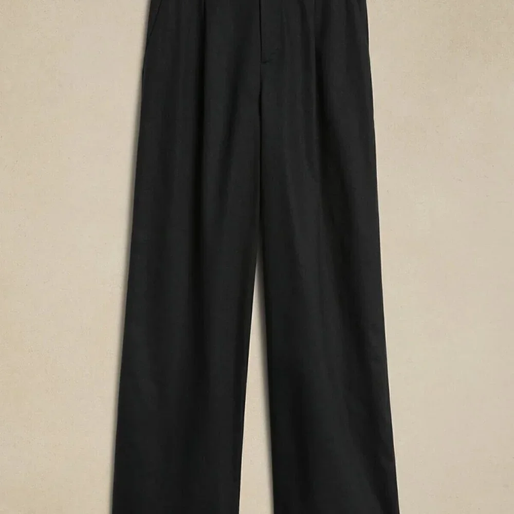 Banana Republic BLACK Wide-Leg Linen High-Rise Size 8 PETITE Pants MSRP $100